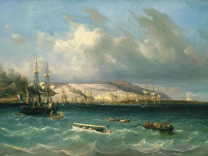 1805-Barthélémy Lauvergne - Veduta del porto e della città di Algeri